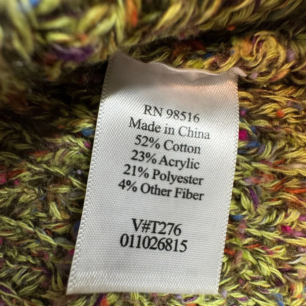 Coldwater Creek Sweater Womens M Green Speckles V-Neck Knit Winter Pullover